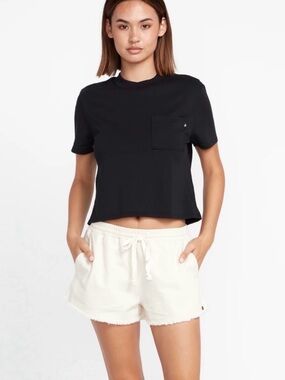 VOLCOM NWT STRUTIN STONE SHORTS SAND Cream Cotton Elastic Waist Size Medium